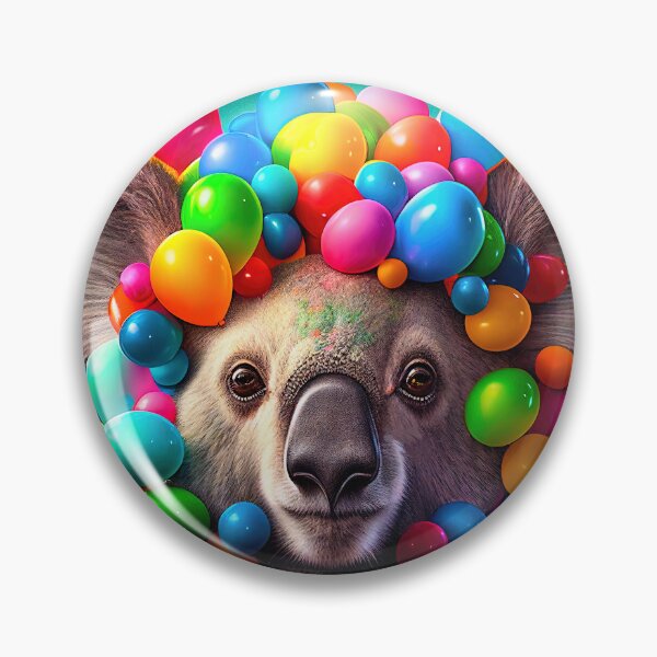 Item preview, An adorable grey baby koala covered in balloons designed and sold by ArtPrintPal.