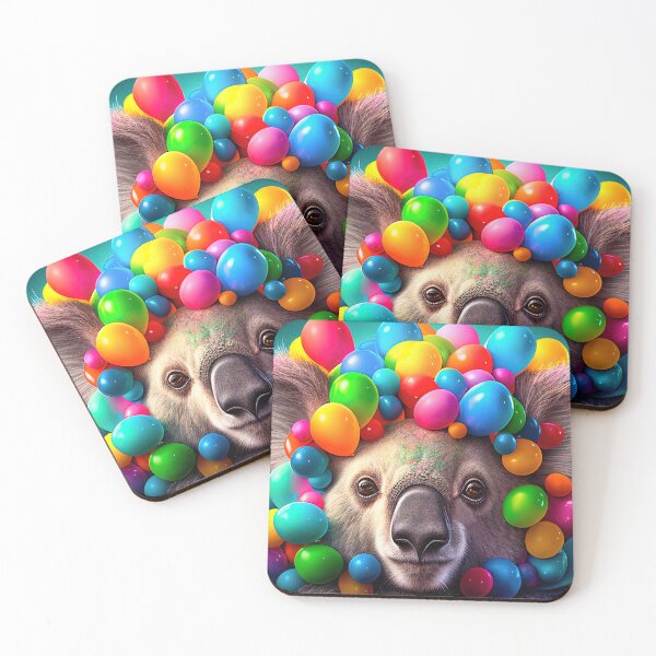 Item preview, An adorable grey baby koala covered in balloons designed and sold by ArtPrintPal.