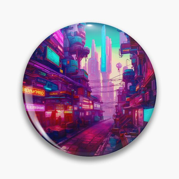 Item preview, Neon Spire Overlooking Dystopian Back Street designed and sold by Ink Art Design.