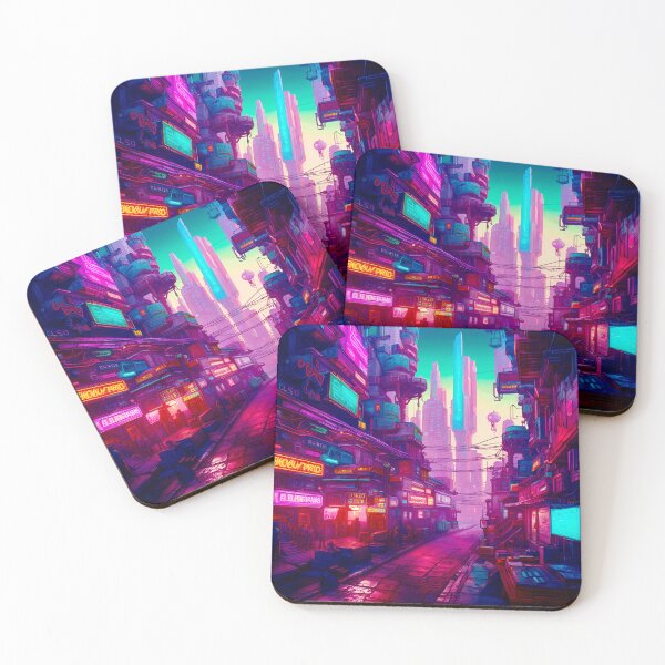 Item preview, Neon Spire Overlooking Dystopian Back Street designed and sold by Ink Art Design.