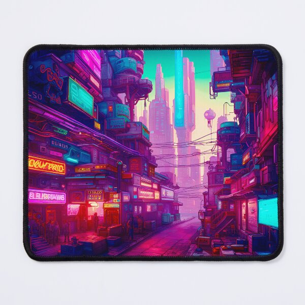 Item preview, Neon Spire Overlooking Dystopian Back Street designed and sold by Ink Art Design.