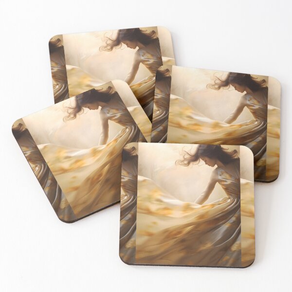 Item preview, Dancing woman in yellow dress in the style of flowing fabrics designed and sold by AI-Only Creations.