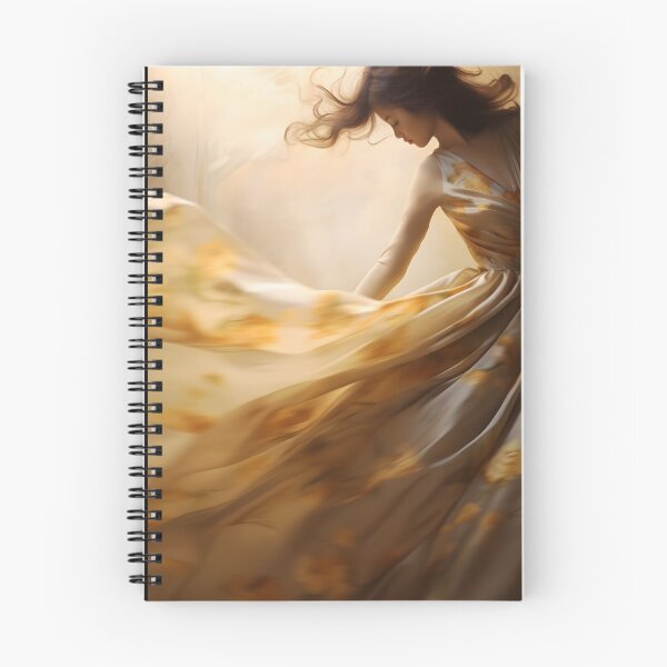 Item preview, Dancing woman in yellow dress in the style of flowing fabrics designed and sold by AI-Only Creations.