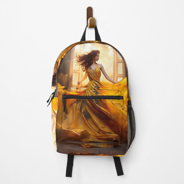 Item preview, Asian woman in yellow dress in the style of flowing fabrics designed and sold by AI-Only Creations.