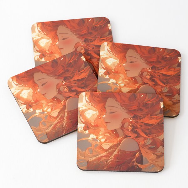 Item preview, Red hair woman with long waving hair in the Niji style designed and sold by AI-Only Creations.
