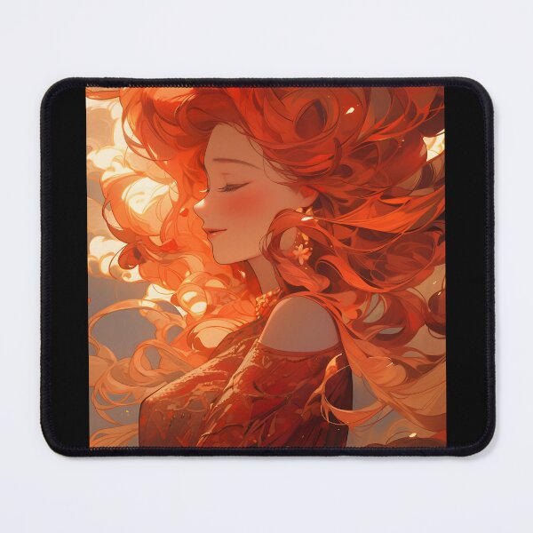 Item preview, Red hair woman with long waving hair in the Niji style designed and sold by AI-Only Creations.