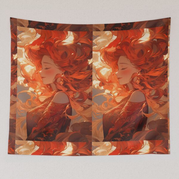 Item preview, Red hair woman with long waving hair in the Niji style designed and sold by AI-Only Creations.