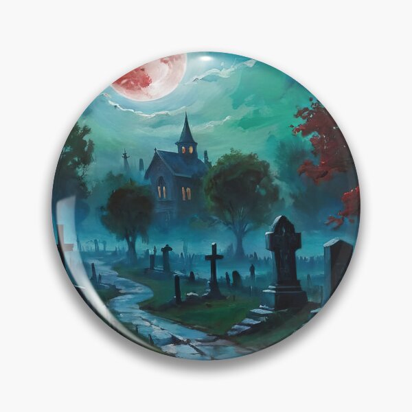 Item preview, Haunted house, cementery under a red moon, halloween painting designed and sold by ChaosEdits.
