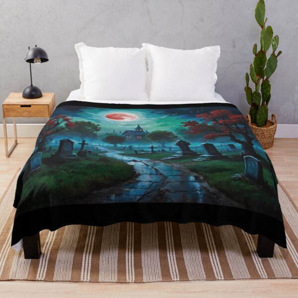 Item preview, Haunted house, cementery under a red moon, halloween painting designed and sold by ChaosEdits.