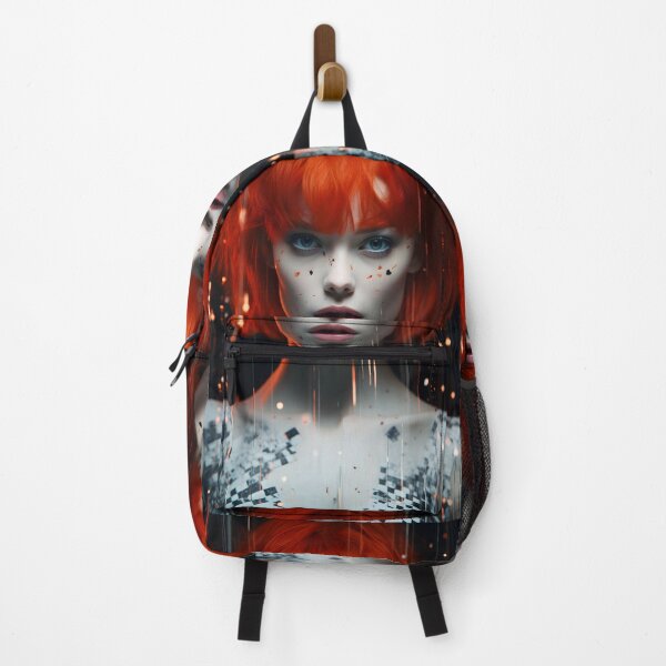 Item preview, Rebellious red haired top model in the style of cyberpunk designed and sold by AI-Only Creations.
