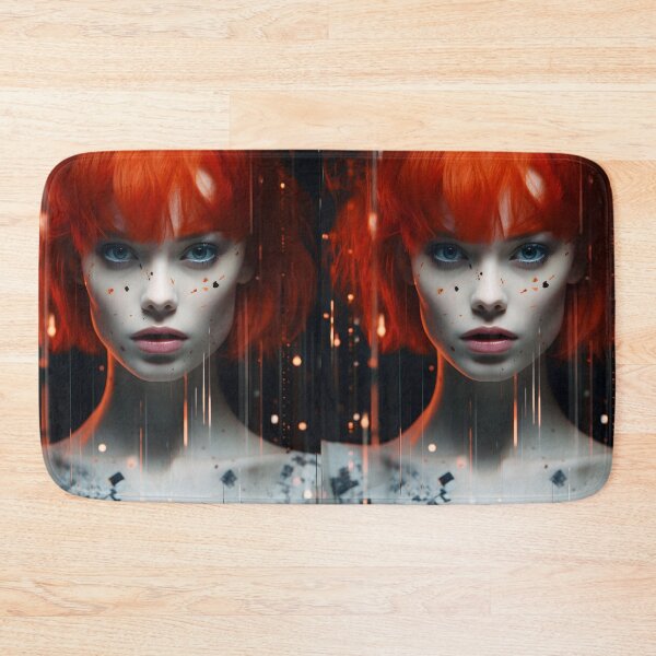 Item preview, Rebellious red haired top model in the style of cyberpunk designed and sold by AI-Only Creations.