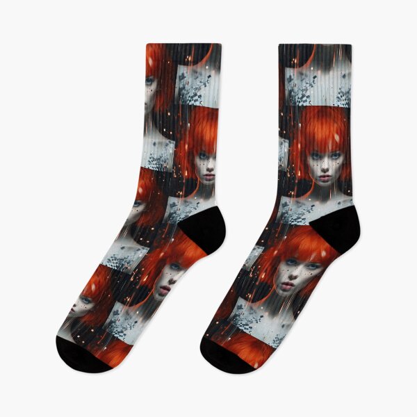 Item preview, Rebellious red haired top model in the style of cyberpunk designed and sold by AI-Only Creations.