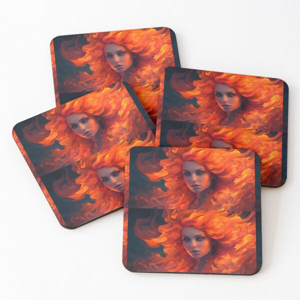 Item preview, Chibi illustration of a woman with beautiful orange flaming hair designed and sold by AI-Only Creations.