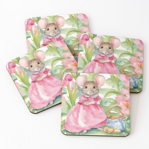 Item preview, Cute mouse in a pink dress watercolor illustration designed and sold by SophieClimaArt.