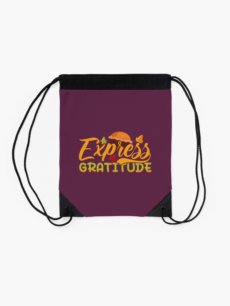 Disover Express Gratitude – Vibrant and Groovy Thanksgiving, Pumpkin Pie, Design for Festive Celebrations Drawstring Bag