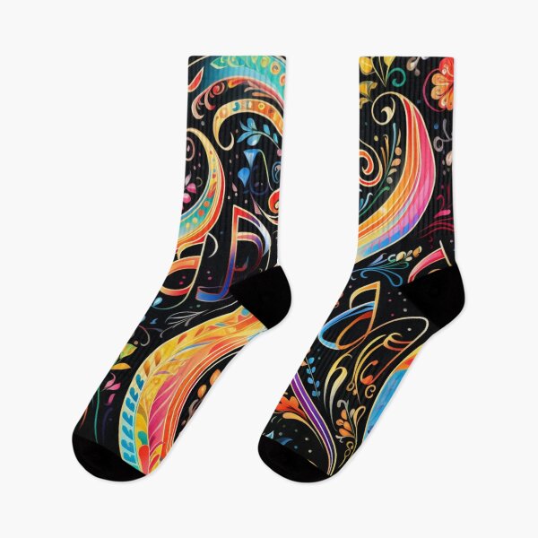 Item preview, Colorful fantasy pattern orange blue red white green turquoise yellow black music notes designed and sold by G-M-Designs.