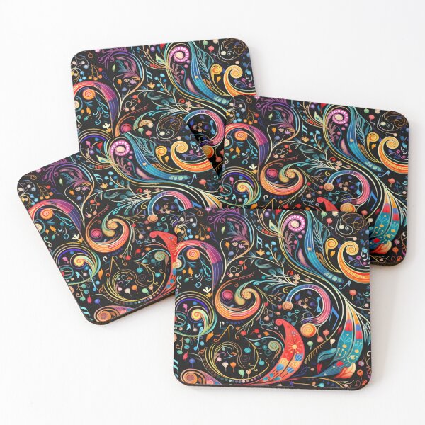 Item preview, Colorful fantasy pattern orange blue red white green turquoise yellow black music notes designed and sold by G-M-Designs.