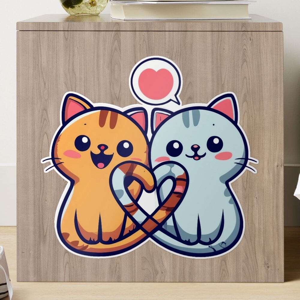Sticker for Sale mit Zwei Katzen, die mit ihren Schwänzen im
