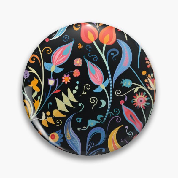Item preview, Colorful fantasy pattern orange blue red white green turquoise yellow black flowers designed and sold by G-M-Designs.