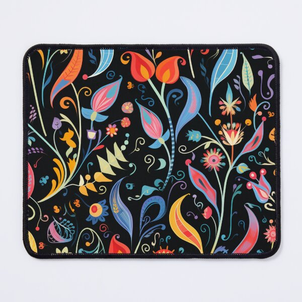 Item preview, Colorful fantasy pattern orange blue red white green turquoise yellow black flowers designed and sold by G-M-Designs.