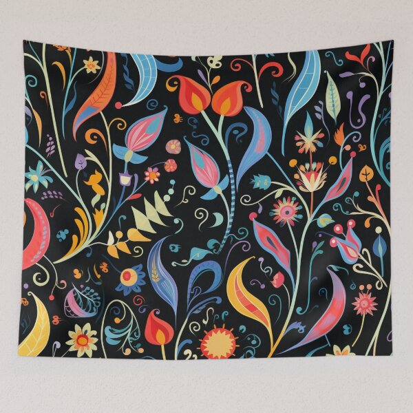 Item preview, Colorful fantasy pattern orange blue red white green turquoise yellow black flowers designed and sold by G-M-Designs.