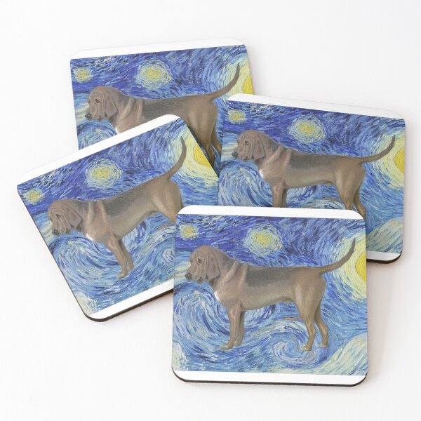 Item preview, Bloodhound Vintage Dog Chromolithograph by Vero Shaw on Van Gogh Starry Night Background designed and sold by ElegantTeaTime.