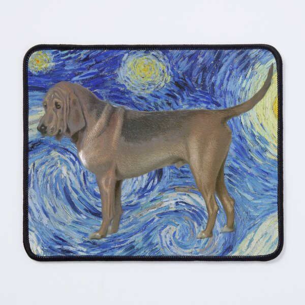 Item preview, Bloodhound Vintage Dog Chromolithograph by Vero Shaw on Van Gogh Starry Night Background designed and sold by ElegantTeaTime.