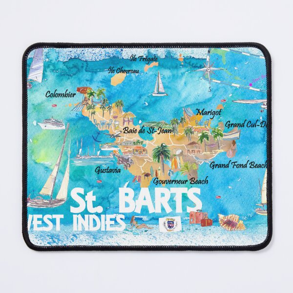 Item preview, St Barts Antilles Illustrated Caribbean Map with Highlights of West Indies Island Dream designed and sold by artshop77.