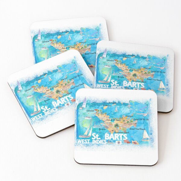 Item preview, St Barts Antilles Illustrated Caribbean Map with Highlights of West Indies Island Dream designed and sold by artshop77.