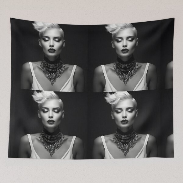 Item preview, High fashion editorial stark contrast model in black and white designed and sold by AI-Only Creations.