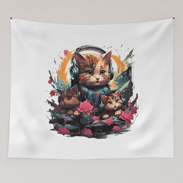 Item preview, Watercolor cat listening a music illustration. T shirt graphics. designed and sold by DreamWorld07.