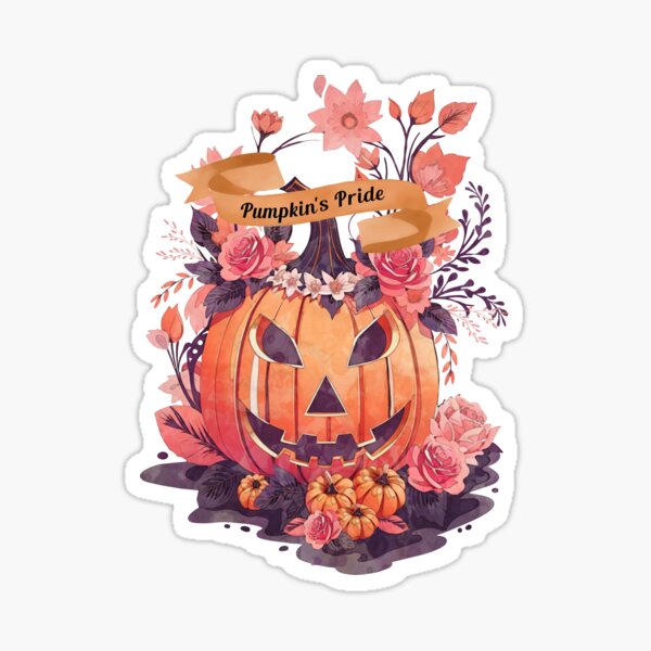 Four Pink Pumpkin, Halloween with Pumpkin, Pumpkin face, with floral and  orange flowers, cute Halloween Sticker for Sale by Collagedream