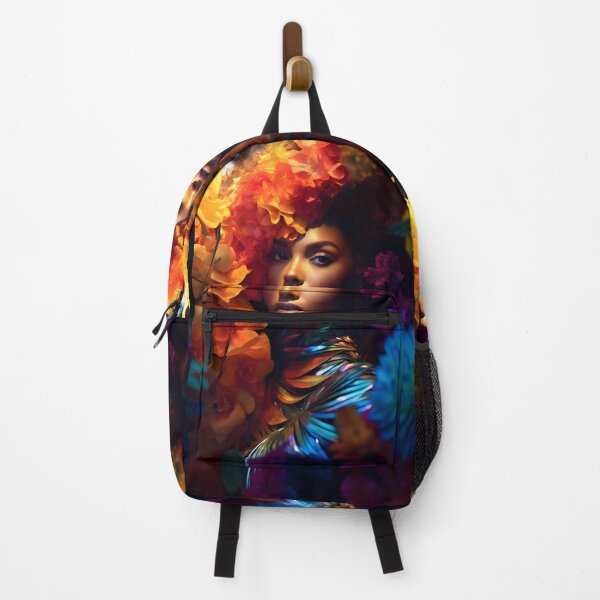 Item preview, Woman with an afro in colorful flowers and decorations designed and sold by AI-Only Creations.