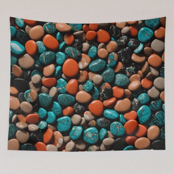 Item preview, Beautiful Smooth Colorful Pebbles Pattern - Copper Brick Teal Marble Rocks designed and sold by Moonsiess.