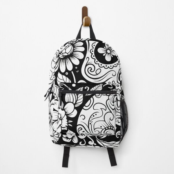 Item preview, BLack and white sugar skull and flowers roses ink art designed and sold by Inktown.
