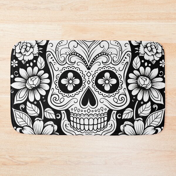 Item preview, BLack and white sugar skull and flowers roses ink art  designed and sold by Inktown.