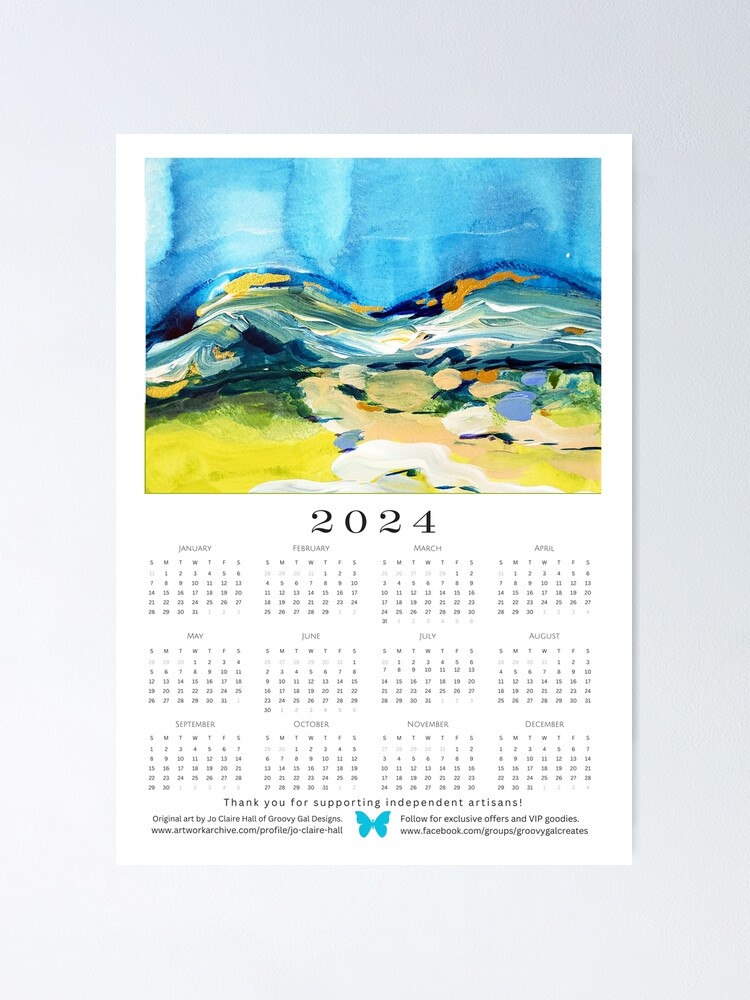2024 Calendar Art Print Landscape Blues Abstract Painting
