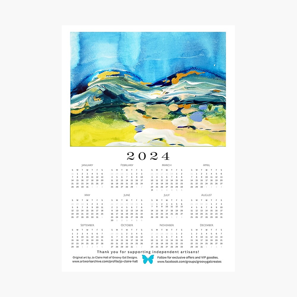 2024 Calendar Art Print Landscape Blues Abstract Painting