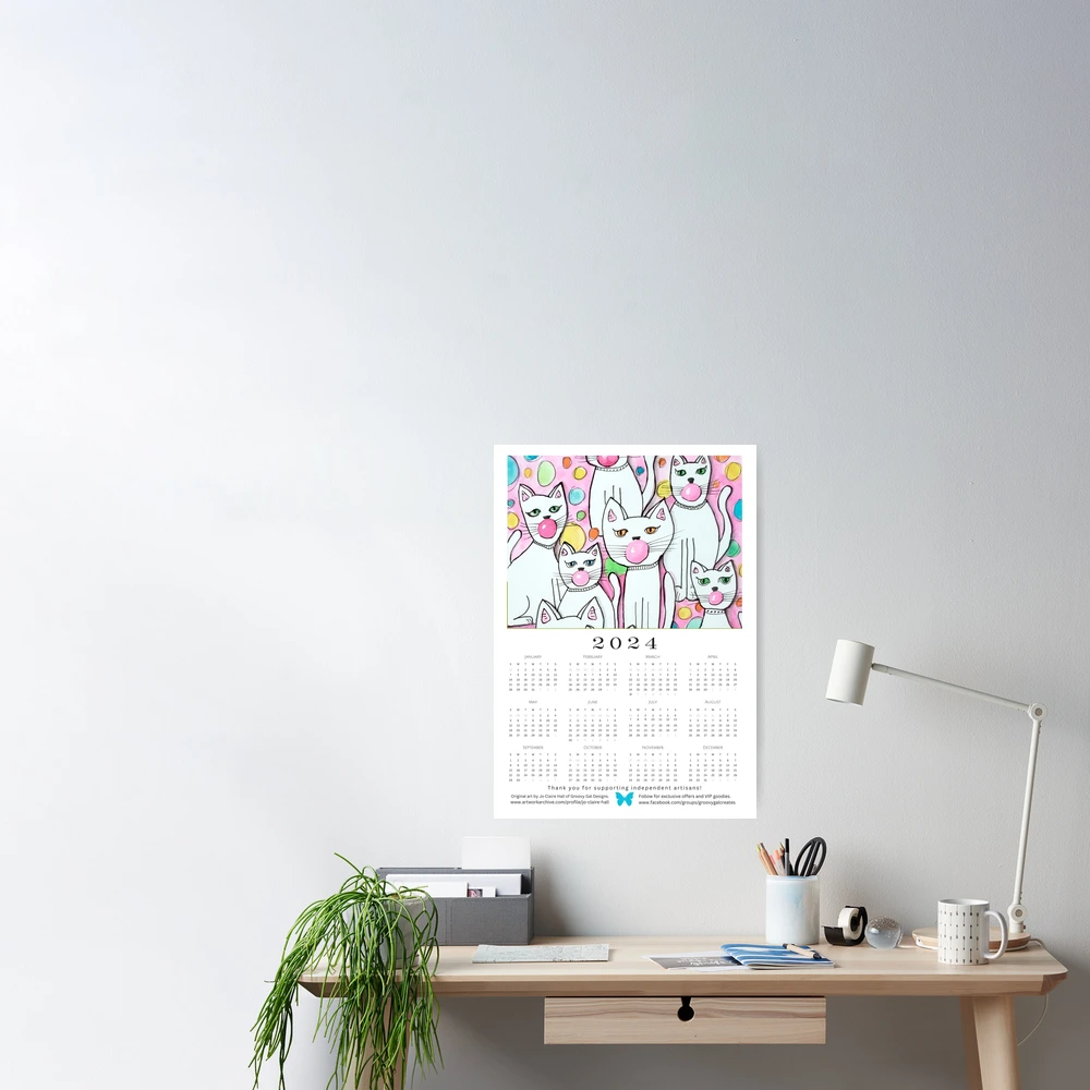 2024 Calendar Art Print Cats Blowing Bubbles Art Print for Sale