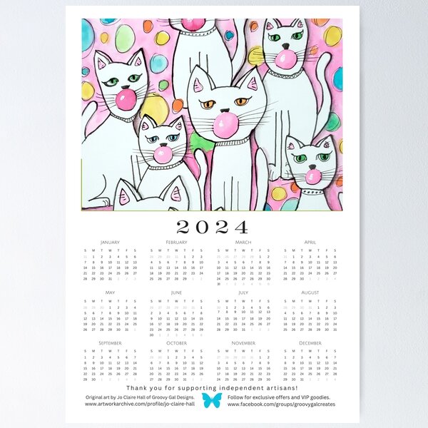 calendrier 2024 chat affiche plastifiée 30 x 40 cm réf 157