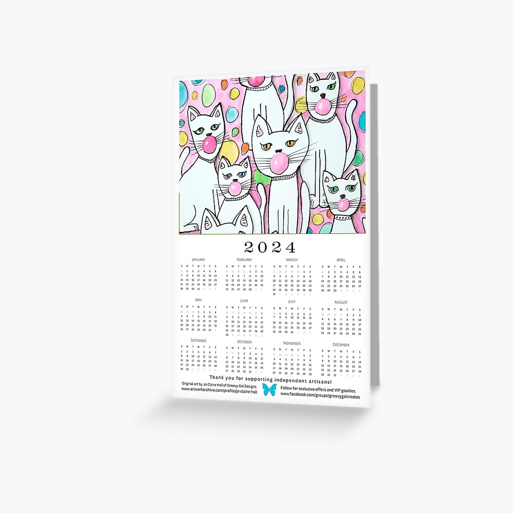 2024 Calendar Art Print Cats Blowing Bubbles Poster for Sale by