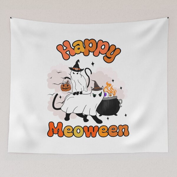 Item preview, Happy Meoween Funny Ghost Cats Halloween designed and sold by sweetpictures.
