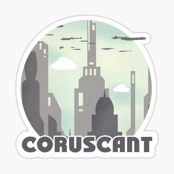 Vista previa del artículo con la obra «Cartel retro del viaje de Coruscant», diseñado y vendido por Studiomoriarty.