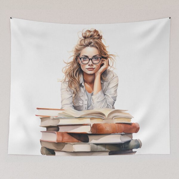 Item preview, Beautiful Woman and a Mountain of Books designed and sold by Sketch-Shack.