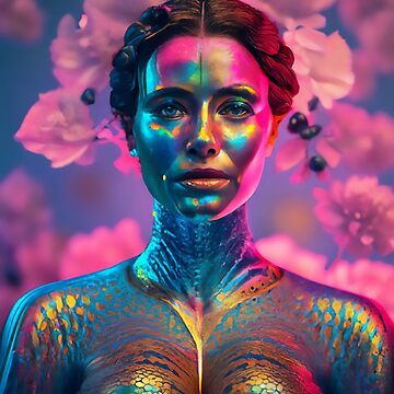 Woman combination body painting iridescent skin texture | Sticker