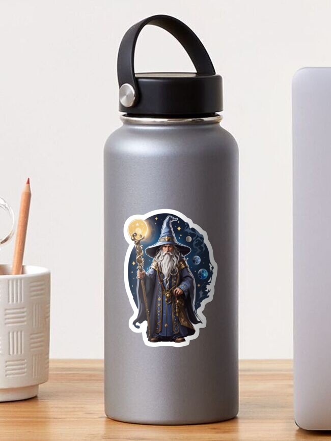Thumbnail 1 of 3, Sticker, Wizard in blue hat and cloak designed and sold by DJALCHEMY.
