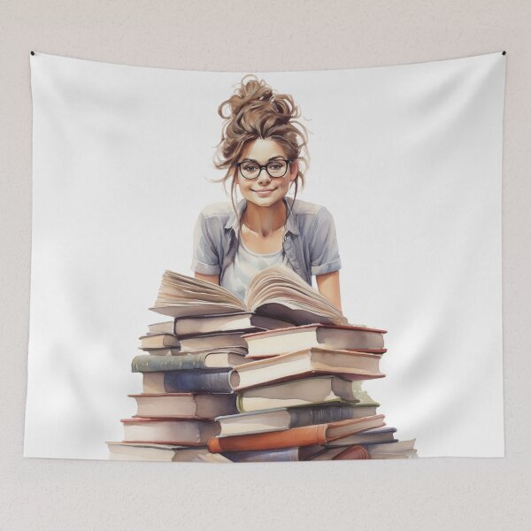 Item preview, Beautiful Woman and a Mountain of Books designed and sold by Sketch-Shack.