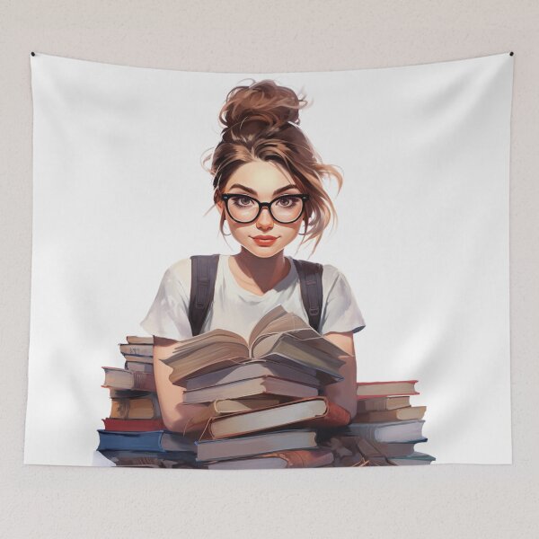 Item preview, Beautiful Woman and a Mountain of Books designed and sold by Sketch-Shack.