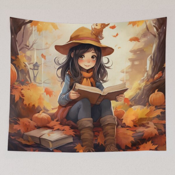 Item preview, A Watercolor Design of a Girl Reading in a Quite Forest in Autumn designed and sold by Sketch-Shack.