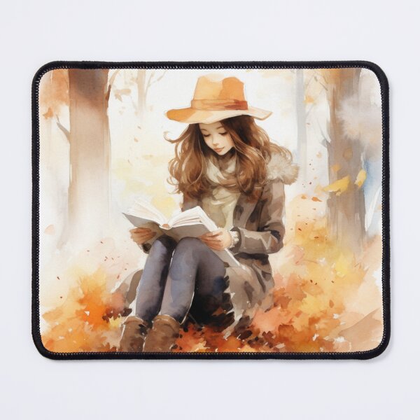 Item preview, A Watercolor Design of a Girl Reading in a Quite Forest in Autumn designed and sold by Sketch-Shack.